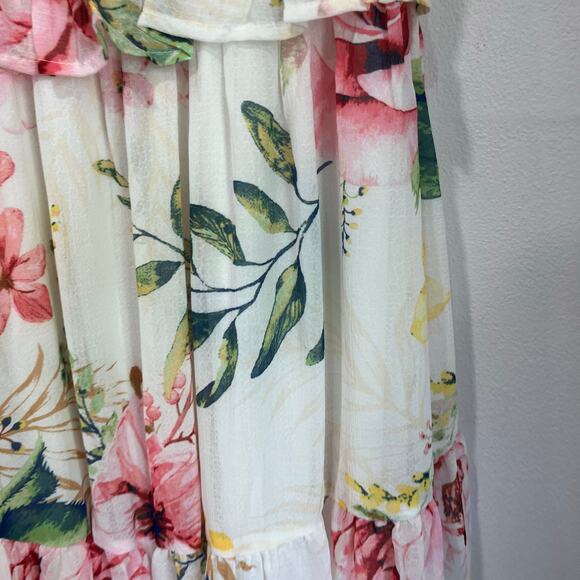 Flying Tomato Floral Maxi Dress Smocked Bodice Tie Straps Midi Sundress Sz L - Picture 5 of 10